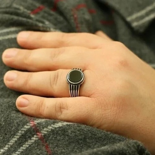 Black Onyx Men’s Rings, Handmade 925 Sterling Silver MULTI-SIZES Turkish Rings - Picture 4 of 11