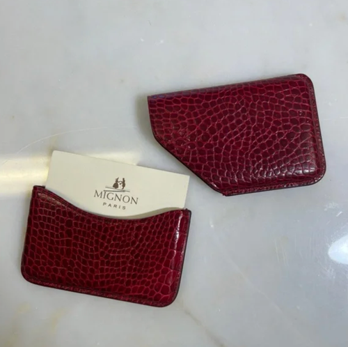 Mignon Paris Red Pebbled Leather Business Card Holder Minimal Aesthetic - Picture 7 of 7