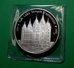 Salt-Lake-TEMPLE-999-Silver-1-OZ-Medallion-1993-Centennial-LDS-Mormon-Utah