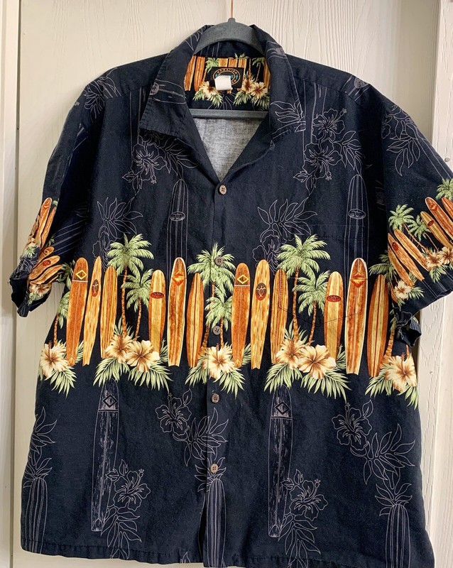 Vtg Hawaiian Reserve Collection Shirt Black Button Down w/Surf Boards 3XL