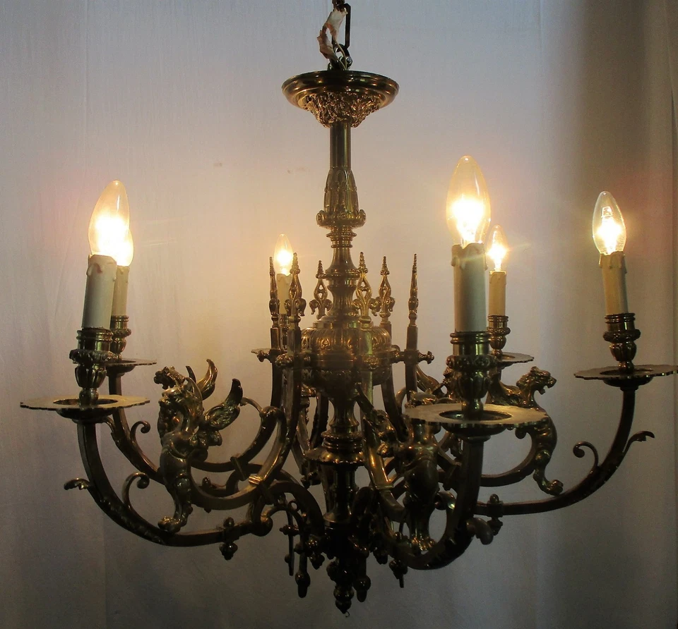 Impresionante castillo de bronce gótico del siglo XVIII-XIX Imperio araña dragones difícil de encontrar   Foto 2 de 4