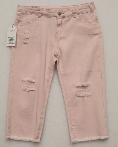 M.L. KIDS GIRL'S PINK DENIM CROPPED JEANS PANTS DISTRESSED RAW EDGE HEM CAPRI - Picture 1 of 5