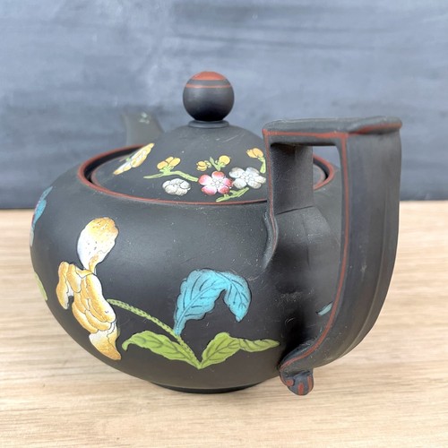 Wedgwood Black Basalt Capriware floral teapot - 19th c antique - Picture 5 of 11