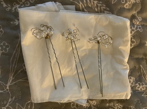 Erin Cole Hairpins, Set Of 3, Pearl & Crystal Clus