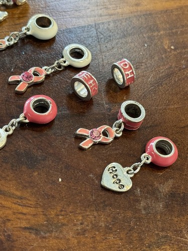 Silver & Pink BREAST CANCER Charms- Angel - Ribbons - Hope Beads - Picture 6 of 8
