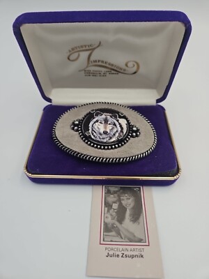 Artistic Impressions Porcelain And Suede Wolf Belt Buckle Original Box