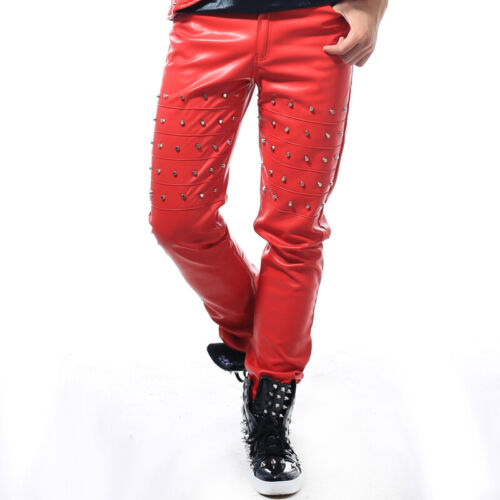 Hombres Mojado Look Imitación Cuero Pantalones con Tachuelas Showman Club Nocturno Pantalones Disfraz - Imagen 4 de 17