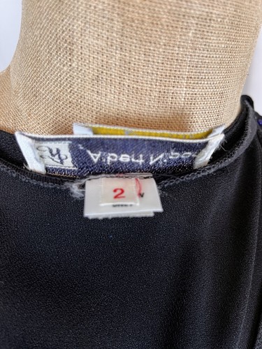 Abito Albert Nipon nero crepe midi corpetto avvolgente taglia 2 vintage - Foto 3 di 5