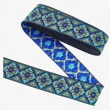 "Blue Ethnic Jacquard Ribbon - 7.7 Yards of 1.3" Wide Rhombus Floral Trim for Se