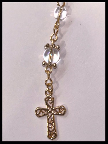 "Mini Vidrio Transparente Rosario Bolsillo Artesanal AB Angel KC Oro 9""" - Imagen 3 de 7