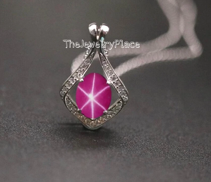 Pink Lindy Star Women Pendant 925 Sterling Silver Ruby Star Sapphire Necklace - Image 2 of 3