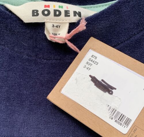 NWT Mini Boden Girls 3-4 Blue Velour Long Sleeve Bunny in Moon Appliqué Dress - Picture 6 of 7