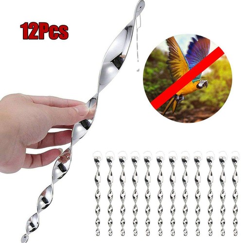 12pcs 12" Bird Repellent Reflective Scare Rods Spiral Deterrent Control Device - Picture 1 of 10