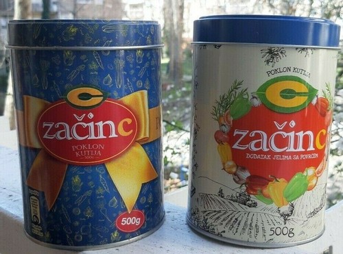 ZACIN C SERBIA FAMOUS SPICE condiment LOT TIN ROUND BOX METAL CASE ADVERTISE