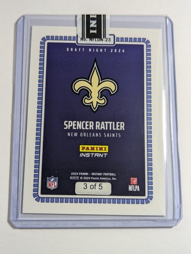 2024 Panini Instant NFL Draft Night Spencer Rattler Blue Rookie Card #D /5 QTY - Picture 6 of 8