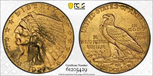 US 1927 Gold $2 1/2 Dollars Indian Head Circulated