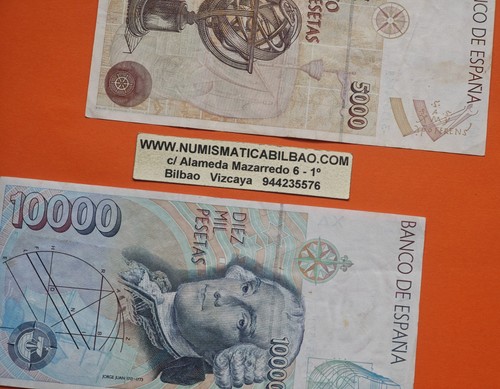 2 BILLETES MUY CIRCULADOS x España 5000 + 10000 PESETAS 1992 JUAN CARLOS I P/2 - Picture 5 of 5