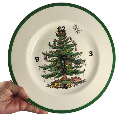 RARO Reloj de Pared Spode Árbol de Navidad 11" Hecho en Inglaterra-Funciona Pero Manos Sueltas - Imagen 2 de 7