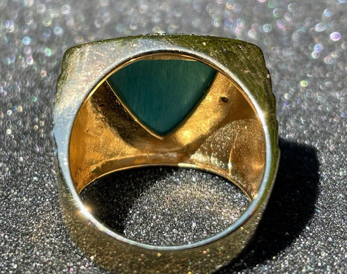 Vintage Turquoise Sz 9 Ring, Ross Simons Gold over 925 R Silver China, Pave' Set - Picture 8 of 17
