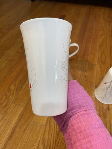 222 Fifth Winter Cardinal Latte Mug Tall White Coffee Cup Silver Trees Set Of 4 - Picture 10 of 23