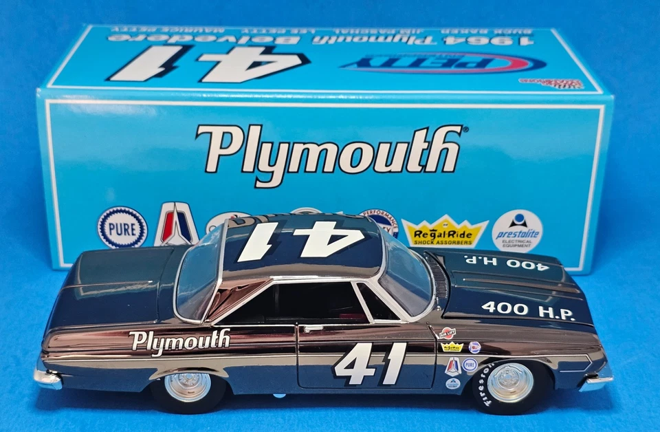 罕见黑色铬 1/24 Lee Petty #41 1964 PLYMOUTH #8 仅 126 件 — 第 4/4 张图片