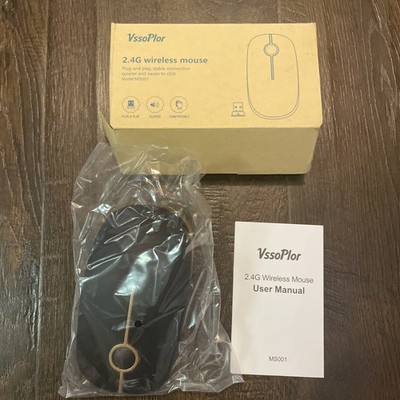 VssoPlor 2.4G Wireless Mouse Black Gold Silent Slim USB Optical Mouse NEW