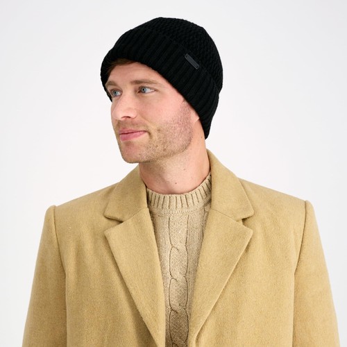 Men's Knit Cuffed Beanie Hat, Black - Bild 6 von 6