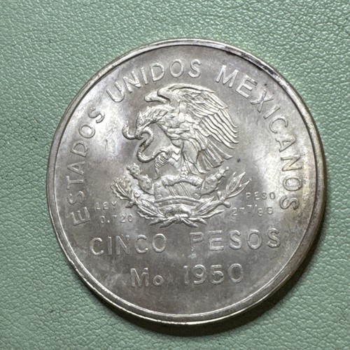 1950 Mo Mexico Southeastern Railroad .720 Silver 5 Peso Coin - Picture 8 of 9