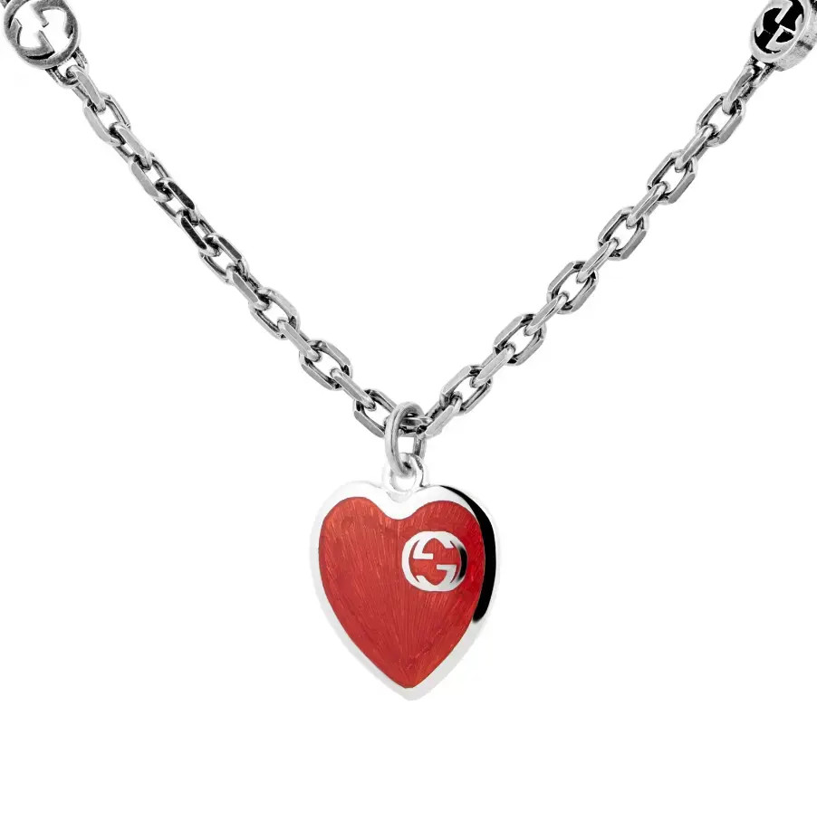 GWセール【GUCCI】インターロッキングG　レッドハート　ペンダント　1976 Gucci Interlocking G Red Heart Pendant Necklace 925 Sterling