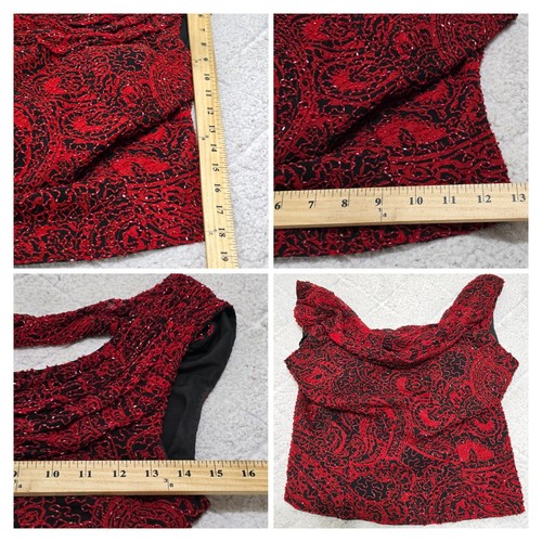 Andretta Donatello Y2K Red Paisley Beaded Sleeveless Cowl Neck Vintage Blouse M - Picture 6 of 14