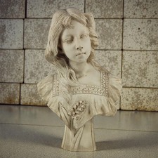 Buste sculpté de femme 39 cm en marbre blanc signé