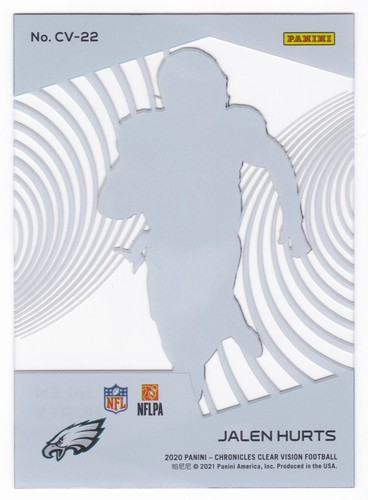 2020 Panini Chronicles Clear Vision Jalen Hurts RC #CV-22 Rookie Card Eagles - Foto 2 di 2