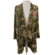Attitudes by Renee Slub Knit Cocoon Floral Cardigan 1X Olive Floral New 9744