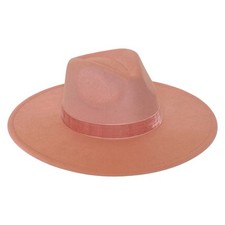 Fedora Hat Pink Felt Wide Brim Women Sz S/M Pinched Crown Velvet Band Festival