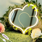 Warm White Heart Acrylic Mirror Neon Signs,Dimmable Heart Shaped Mirror with Neo