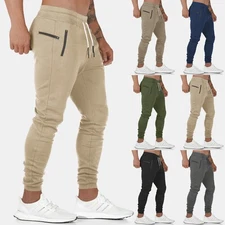 Mens Sports Plain Elasticated Waist Skinny Joggers Trousers Casual Bottoms Pants