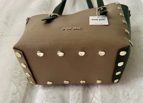 Neu mit Etikett Pop Bag Marke by J&C hellbraun olivgrün Leder Tasche mit zwei Henkeln Italien neu - Bild 6 von 12