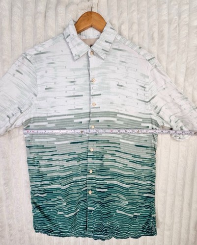Vintage Silk Circa 1969 White & Green Short Sleeve Button Collared Shirt Small - Picture 3 of 5