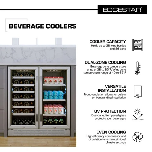 EdgeStar CWB2886FD 30"W 28 Bottle Built-In Dual Zone Beverage - Stainless Steel - Picture 2 of 12