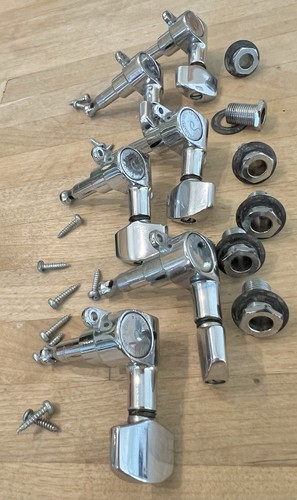 1970s Vintage Schaller Germany 6 In-line Tuners Set Rare Offset Tabs