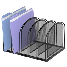 5-Section File Organizer for Desk, Metal File Folder Holder, Black