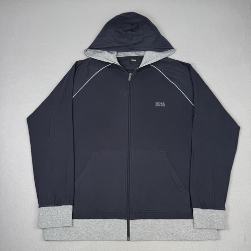 Hugo Boss Hoodie Herren XL Navy Blau Stretch Baumwoll Jersey Full Zip Sweatshirt