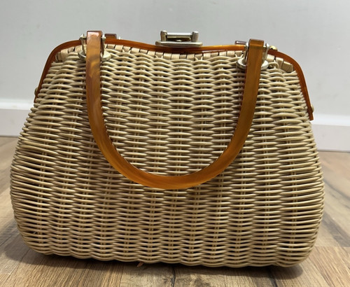 Vintage Stylecraft Miami Korbgeflecht geflochten mit Lucite Details Retro Spaß Korb - Bild 5 von 20
