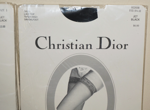 90's Vintage CHRISTIAN DIOR Black Sheer & Ice-Lace Thigh-High Stockings / 1 & M - Picture 6 of 15