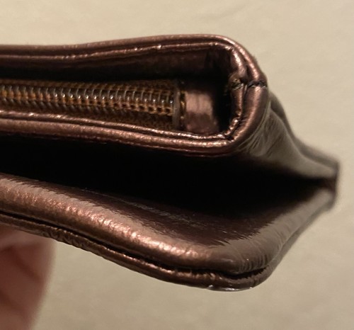 Hobo International Metallic Bronze Patent Leather Fold-over Buckle Clutch EUC - Picture 17 of 18