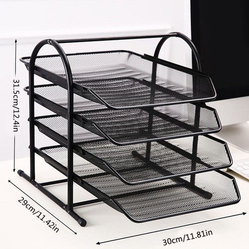 4 Layer Desktop Paper Organizer Desk File Organizer Metal Mesh Storage ∂ - Picture 2 of 15