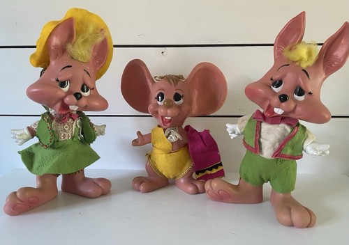 Vintage Lot of 3 Roy Des of Fla 1970 Big Ear Mouse Mice Toy Coin Banks