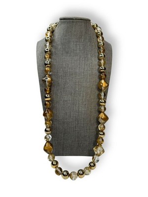 Vintage Arthur David Marbled Gold Acrylic Lucite Bead Necklace 30'' UV Reactive