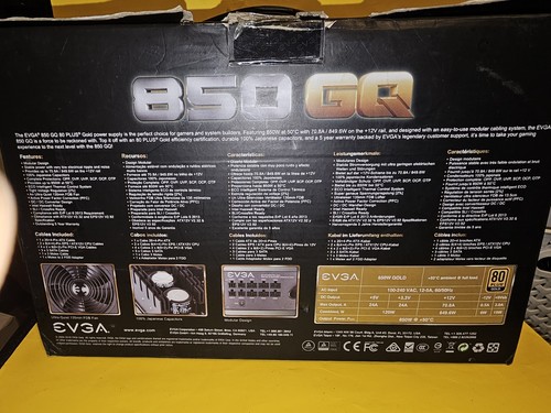 EVGA 850 GQ ATX Power Supply - 80+ Gold - 850w Fully-Modular PSU - Afbeelding 2 van 10
