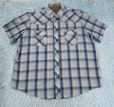 Wrangler Men's 2XL Blue Plaid Pearl Snap Western Shirt Short Sleeve Rodeo